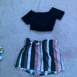 Two piece shorts and off the shoulder top